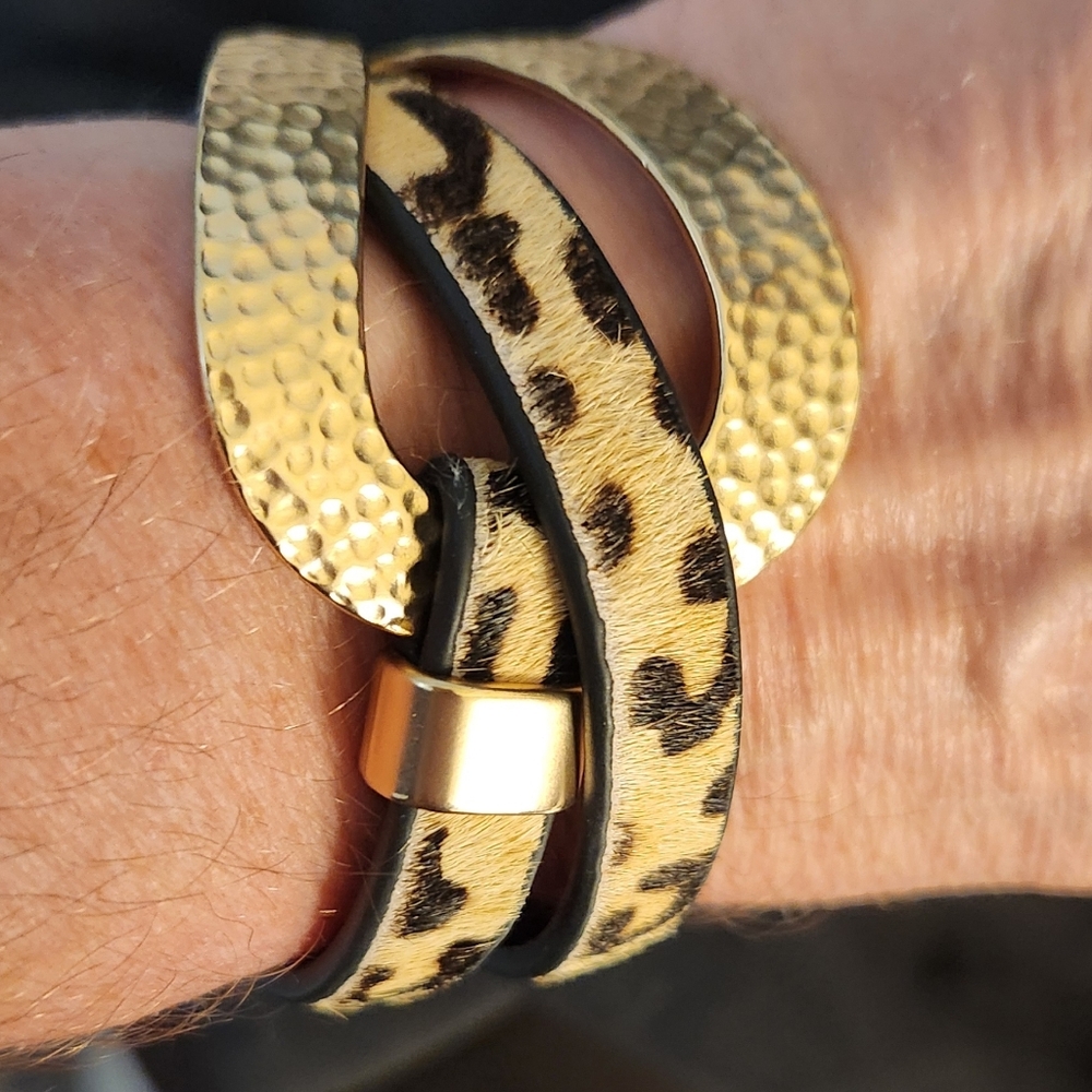 Leopard Print and Gold Cuff Bracelet